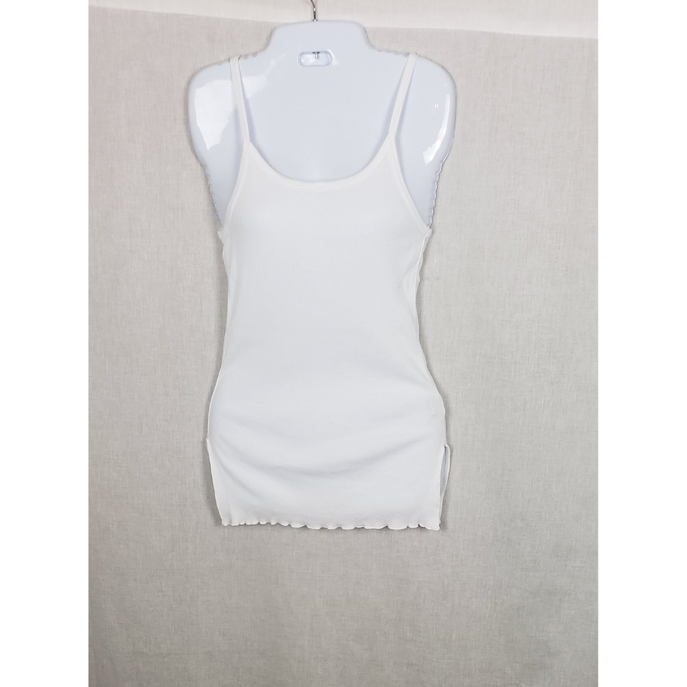 Hard Tail Womens White Ribbed Cotton Camisole L Tank Top Lettuce Edge USA Summer